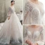 Luxury / Gorgeous Champagne See-through Wedding Dresses 2019 A-Line / Princess Scoop Neck Puffy Long Sleeve Backless Glitter Tulle Appliques Lace Beading Cathedral Train Ruffle