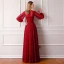 Luxe Bordeaux Robe De Soirée 2019 Princesse Encolure Dégagée Gonflée Manches Longues Fait main Perlage Perle Noeud Ceinture Fendue devant Longue Volants Robe De Ceremonie