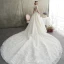 Luxe Champagne Transparentes Robe De Mariée 2019 Princesse Col Haut Manches Courtes Dos Nu Appliques En Dentelle Perlage Gland Glitter Tulle Cathedral Train Volants