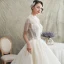 Luxe Champagne Transparentes Robe De Mariée 2019 Princesse Col Haut Manches Courtes Dos Nu Appliques En Dentelle Perlage Gland Glitter Tulle Cathedral Train Volants