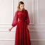 Luxe Bordeaux Robe De Soirée 2019 Princesse Encolure Dégagée Gonflée Manches Longues Fait main Perlage Perle Noeud Ceinture Fendue devant Longue Volants Robe De Ceremonie