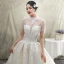 Luxe Champagne Transparentes Robe De Mariée 2019 Princesse Col Haut Manches Courtes Dos Nu Appliques En Dentelle Perlage Gland Glitter Tulle Cathedral Train Volants