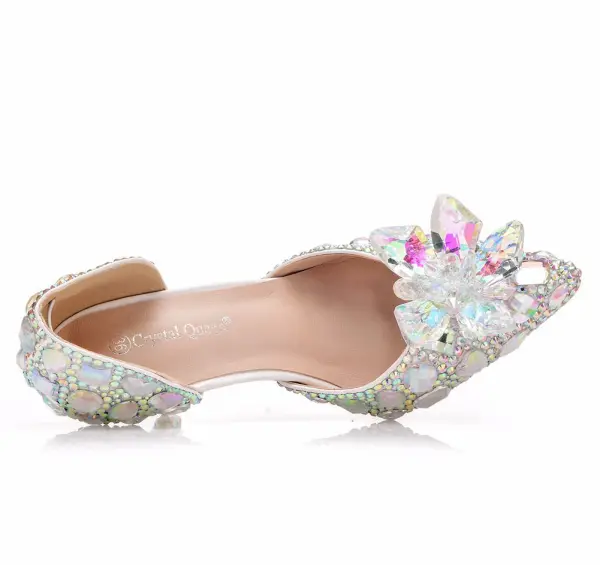 Cendrillon Argenté Cristal Chaussure De Mariée 2023 7 cm Mariage Talons Aiguilles À Bout Pointu Chaussure De Mariée Talons Hauts