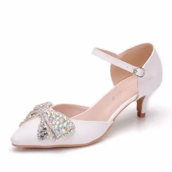 Lovely White Rhinestone Bow Wedding Shoes 2025 5 Cm Stiletto Heels Pointed Toe Wedding High Heels