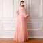 Modern / Fashion Pearl Pink Prom Dresses 2019 A-Line / Princess V-Neck Long Sleeve Pearl Appliques Embroidered Flower Glitter Tulle Bow Sash Floor-Length / Long