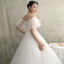 Elegante Ivory / Creme Durchsichtige Brautkleider / Hochzeitskleider 2019 Prinzessin Off Shoulder Kurze Ärmel Rückenfreies Perlenstickerei Sweep / Pinsel Zug Rüschen