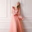 Modern / Fashion Pearl Pink Prom Dresses 2019 A-Line / Princess V-Neck Long Sleeve Pearl Appliques Embroidered Flower Glitter Tulle Bow Sash Floor-Length / Long