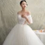 Elegante Ivory / Creme Durchsichtige Brautkleider / Hochzeitskleider 2019 Prinzessin Off Shoulder Kurze Ärmel Rückenfreies Perlenstickerei Sweep / Pinsel Zug Rüschen
