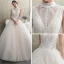 Vintage / Retro Champagne Outdoor / Garden Wedding Dresses 2019 A-Line / Princess High Neck Sleeveless Backless Appliques Lace Beading Floor-Length / Long Ruffle