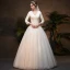 Vintage / Retro Affordable Ivory Winter Wedding Dresses 2019 A-Line / Princess V-Neck 3/4 Sleeve Appliques Lace Floor-Length / Long Ruffle
