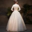 Vintage / Retro Affordable Ivory Winter Wedding Dresses 2019 A-Line / Princess V-Neck 3/4 Sleeve Appliques Lace Floor-Length / Long Ruffle
