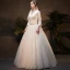 Vintage / Retro Affordable Ivory Winter Wedding Dresses 2019 A-Line / Princess V-Neck 3/4 Sleeve Appliques Lace Floor-Length / Long Ruffle