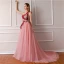 Élégant Rose Bonbon Robe De Soirée 2019 Princesse Une épaule Sans Manches Ceinture Brodé Tribunal Train Volants Dos Nu Robe De Ceremonie