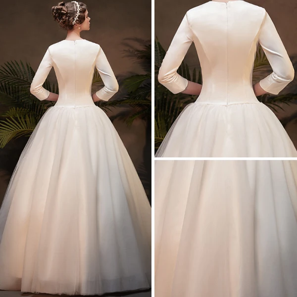 Vintage / Retro Affordable Ivory Winter Wedding Dresses 2019 A-Line / Princess V-Neck 3/4 Sleeve Appliques Lace Floor-Length / Long Ruffle