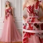 Élégant Rose Bonbon Robe De Soirée 2019 Princesse Une épaule Sans Manches Ceinture Brodé Tribunal Train Volants Dos Nu Robe De Ceremonie