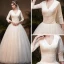 Vintage / Retro Affordable Ivory Winter Wedding Dresses 2019 A-Line / Princess V-Neck 3/4 Sleeve Appliques Lace Floor-Length / Long Ruffle