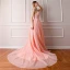Luxury / Gorgeous Pearl Pink Prom Dresses 2019 A-Line / Princess Shoulders Embroidered Sleeveless Handmade  Pearl Chapel Train Ruffle Backless Formal Dresses