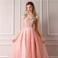 Luxury / Gorgeous Pearl Pink Prom Dresses 2019 A-Line / Princess Shoulders Embroidered Sleeveless Handmade  Pearl Chapel Train Ruffle Backless Formal Dresses