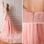 Luxury / Gorgeous Pearl Pink Prom Dresses 2019 A-Line / Princess Shoulders Embroidered Sleeveless Handmade  Pearl Chapel Train Ruffle Backless Formal Dresses