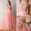 Luxury / Gorgeous Pearl Pink Prom Dresses 2019 A-Line / Princess Shoulders Embroidered Sleeveless Handmade  Pearl Chapel Train Ruffle Backless Formal Dresses