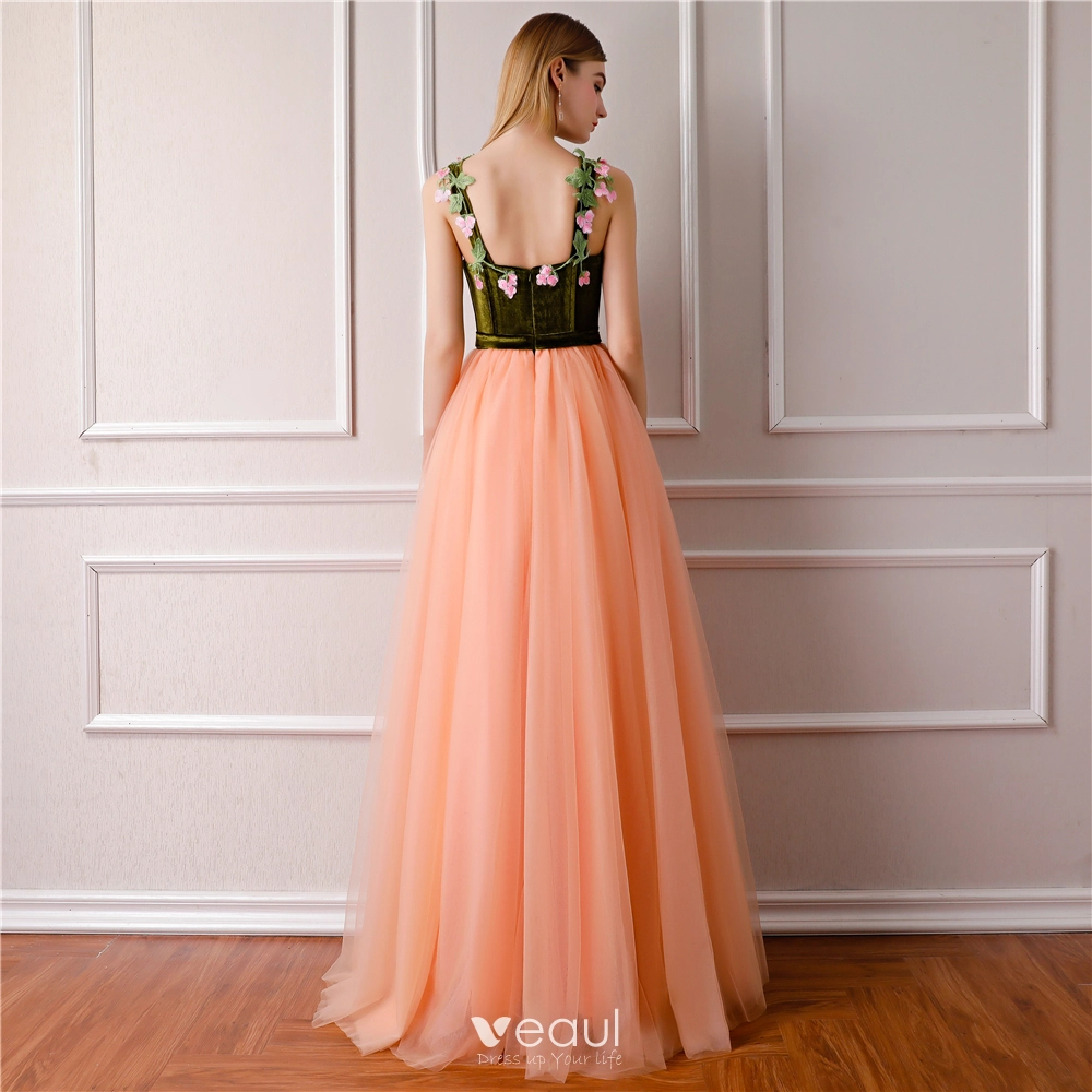 Peach Pink Short Prom Dresses Sweetheart 3d Floral Lace-up Corset