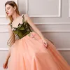 Hada de las flores Naranja Encaje 3D Vestidos de gala 2024 A-Line / Princess Largos Sin Espalda Corsé Flor Vestidos Formales