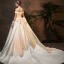 Vintage / Retro Ivory Satin Winter Wedding Dresses 2019 Ball Gown Off-The-Shoulder Short Sleeve Backless Bow Cathedral Train Ruffle