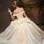 Vintage / Retro Ivory Satin Winter Wedding Dresses 2019 Ball Gown Off-The-Shoulder Short Sleeve Backless Bow Cathedral Train Ruffle