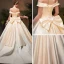 Vintage / Retro Ivory Satin Winter Wedding Dresses 2019 Ball Gown Off-The-Shoulder Short Sleeve Backless Bow Cathedral Train Ruffle