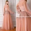 Bling Bling Orange See-through Evening Dresses  2019 A-Line / Princess Scoop Neck Puffy Long Sleeve Glitter Tulle Floor-Length / Long Ruffle Formal Dresses