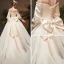 Vintage / Retro Ivory Satin Winter Wedding Dresses 2019 Princess Scoop Neck Puffy 3/4 Sleeve Backless Bow Chapel Train Ruffle
