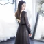 Elegant Black Evening Dresses  2017 A-Line / Princess Scoop Neck 1/2 Sleeves Beading Pearl Sash Sweep Train Backless Formal Dresses