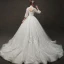 Vintage Ivory / Creme Durchsichtige Brautkleider / Hochzeitskleider 2019 Ballkleid Stehkragen Geschwollenes 3/4 Ärmel Rückenfreies Applikationen Spitze Kapelle-Schleppe Rüschen