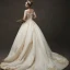 Luxury / Gorgeous Champagne Wedding Dresses 2019 Ball Gown Off-The-Shoulder Short Sleeve Backless Appliques Lace Beading Chapel Train