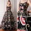 Modern / Fashion Black Prom Dresses 2019 Ball Gown Spaghetti Straps Sleeveless Embroidered Flower Floor-Length / Long Ruffle Backless Formal Dresses