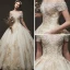 Luxury / Gorgeous Champagne Wedding Dresses 2019 Ball Gown Off-The-Shoulder Short Sleeve Backless Appliques Lace Beading Chapel Train