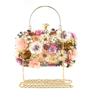 Chic Beautiful Gold Pearl Rhinestone Sequins Outdoor Garden Clutch Bags 2023 Satin