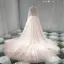 Luxe Champagne Transparentes Fait main Robe De Mariée 2019 Princesse Col Haut Manches Longues Perlage Glitter Tulle Cathedral Train Volants