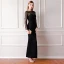 Élégant Noire Transparentes Robe De Soirée 2019 Trompette / Sirène Encolure Dégagée Manches Longues Perlage Longueur Cheville Robe De Ceremonie