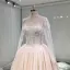 Luxe Champagne Transparentes Fait main Robe De Mariée 2019 Princesse Col Haut Manches Longues Perlage Glitter Tulle Cathedral Train Volants