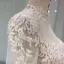 Luxe Champagne Transparentes Fait main Robe De Mariée 2019 Princesse Col Haut Manches Longues Perlage Glitter Tulle Cathedral Train Volants