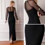 Élégant Noire Transparentes Robe De Soirée 2019 Trompette / Sirène Encolure Dégagée Manches Longues Perlage Longueur Cheville Robe De Ceremonie