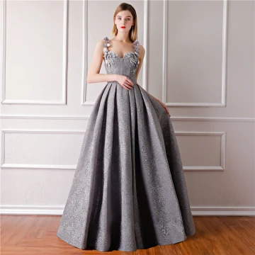 Moderne Mode Gris Robe De Soirée 2019 Princesse Sans Manches Épaules Fleur Faux Diamant Perle Longue Volants Dos Nu Robe De Ceremonie