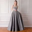 Modern / Fashion Grey Evening Dresses  2019 A-Line / Princess Sleeveless Shoulders Flower Rhinestone Pearl Floor-Length / Long Ruffle Backless Formal Dresses