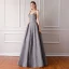 Modern / Fashion Grey Evening Dresses  2019 A-Line / Princess Sleeveless Shoulders Flower Rhinestone Pearl Floor-Length / Long Ruffle Backless Formal Dresses
