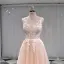 Élégant Champagne Transparentes Jardin / Extérieur Robe De Mariée 2019 Princesse V-Cou Sans Manches Appliques En Dentelle Train De Balayage Volants