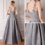 Modern / Fashion Grey Evening Dresses  2019 A-Line / Princess Sleeveless Shoulders Flower Rhinestone Pearl Floor-Length / Long Ruffle Backless Formal Dresses