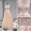 Élégant Champagne Transparentes Jardin / Extérieur Robe De Mariée 2019 Princesse V-Cou Sans Manches Appliques En Dentelle Train De Balayage Volants