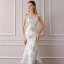 Elegante Ivory / Creme Abendkleider 2019 Meerjungfrau V-Ausschnitt Ärmellos Stickerei Perlenstickerei Sweep / Pinsel Zug Rüschen Rückenfreies Festliche Kleider