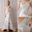 Elegante Ivory / Creme Abendkleider 2019 Meerjungfrau V-Ausschnitt Ärmellos Stickerei Perlenstickerei Sweep / Pinsel Zug Rüschen Rückenfreies Festliche Kleider